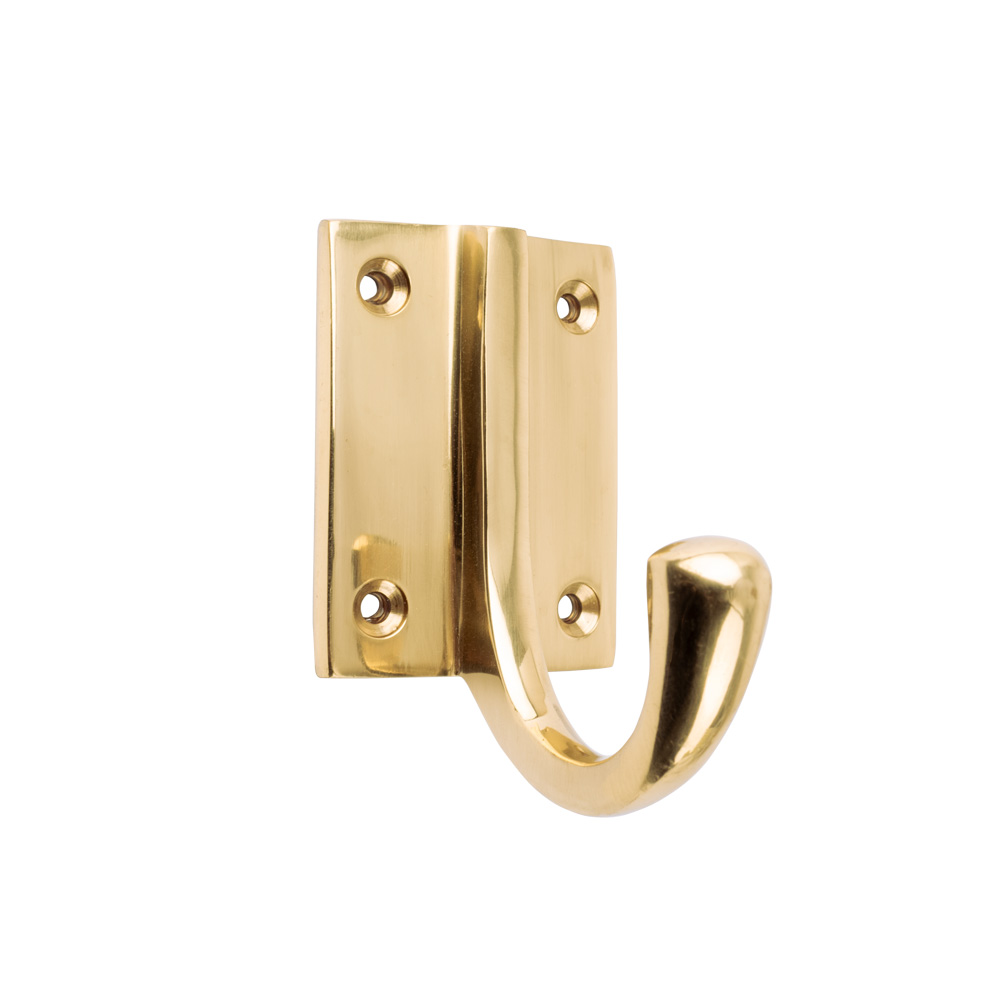 Dart Wardrobe Hook with Square Base - 72mm x 63mm - Polished Brass